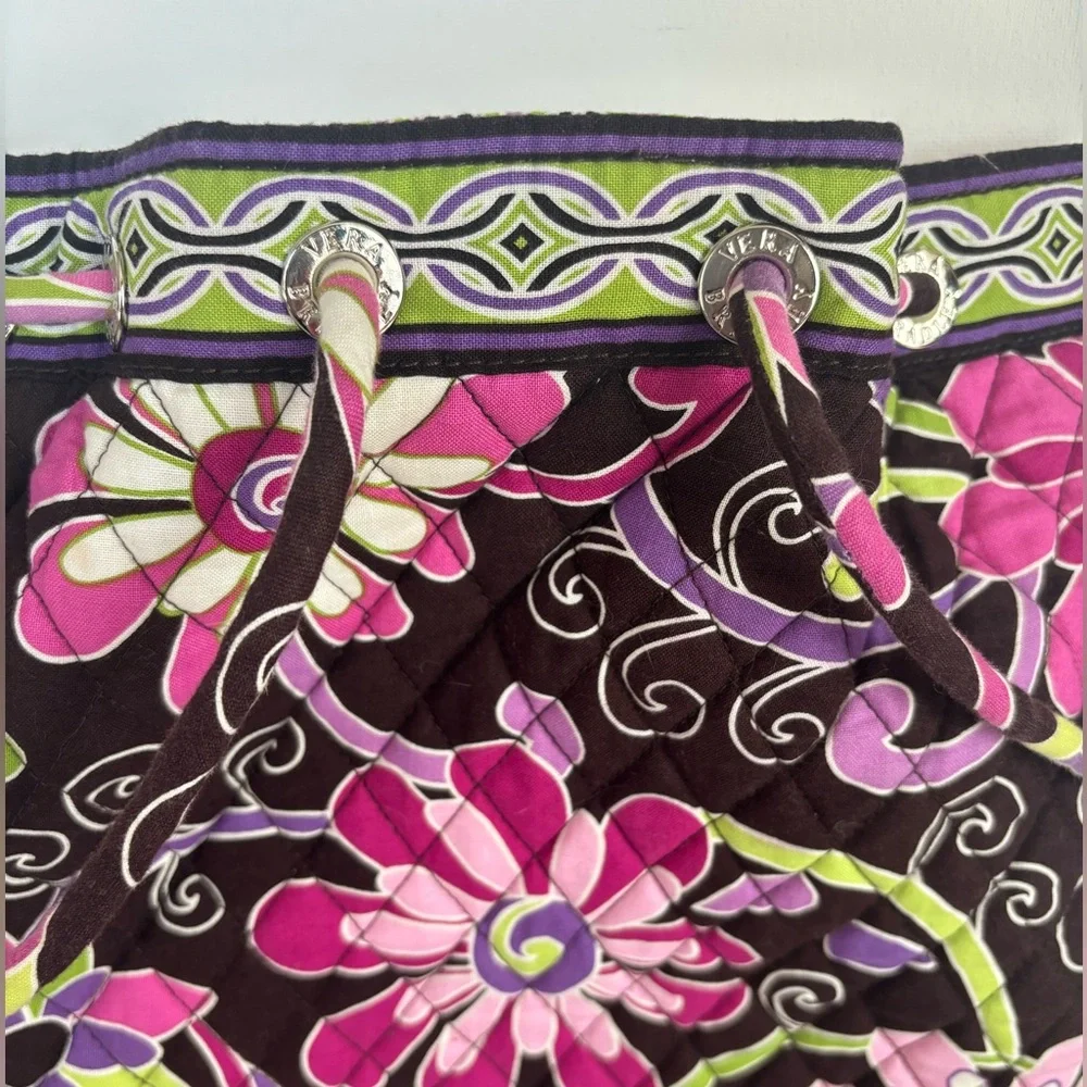 Vera Bradley Purple‎ Punch Floral Black Green Pink Quilted Drawstring Backpack